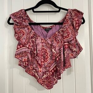 NWOT Olivaceous Ruffled Cropped Top